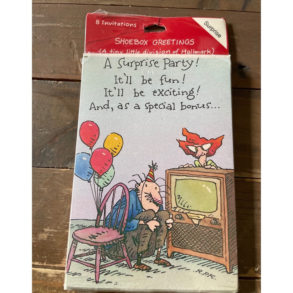 Hallmark Shoebox Greetings Surprise‎ Party Invitations 8ct Blue Vintage New